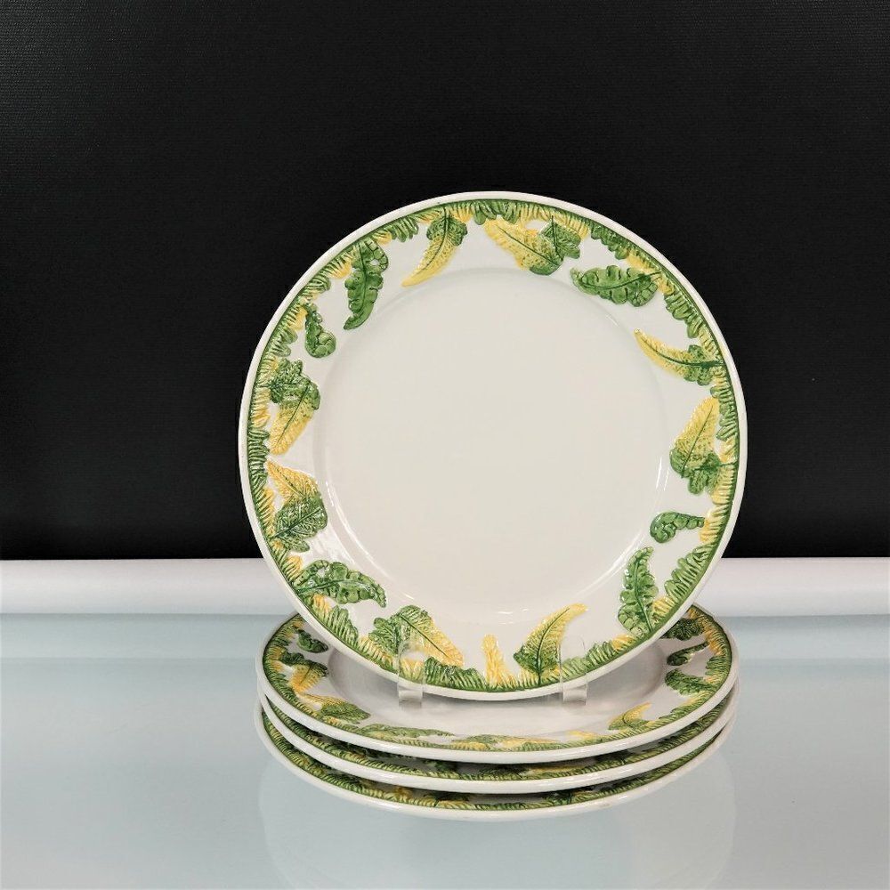 Vintage Italian Lunch Plates Set Of 4 Green Garden Ferns Flower Bud Cottagecore